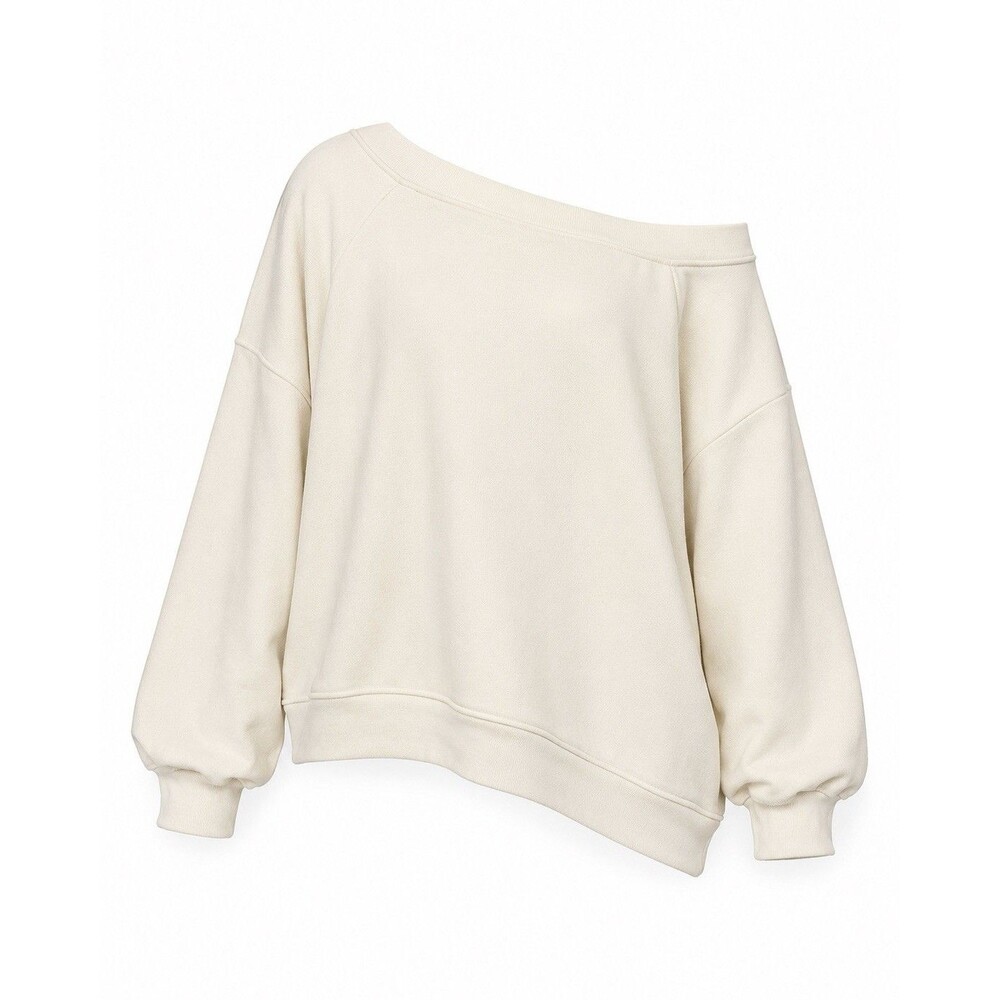 Musera Women’s Small Off Shoulder Sweatshirt Cream Asymmetrical Oversized